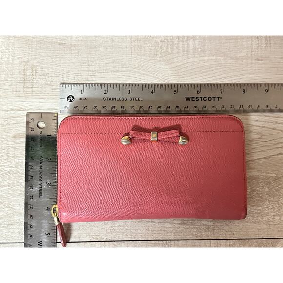 PRADA Saffiano Leather Zip Around Long Wallet in Dusty Pink - Picture 3 of 14